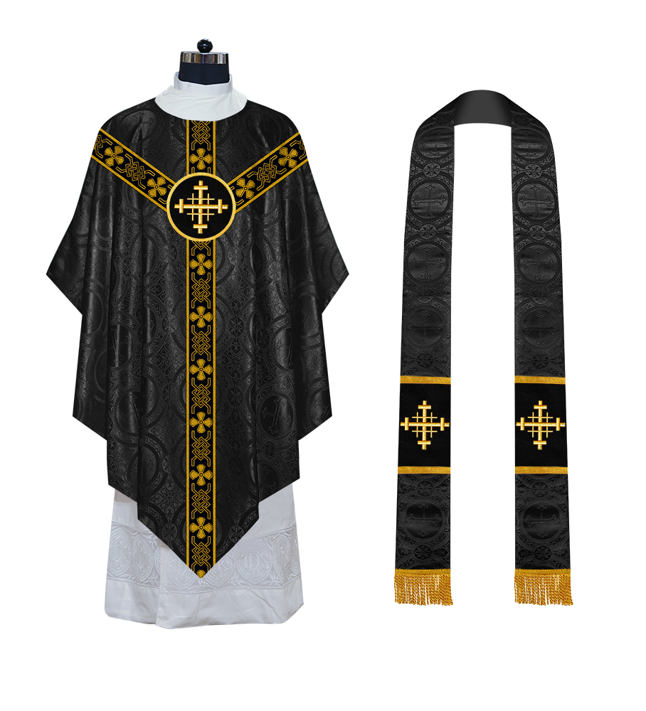 Liturgical Pugin Chasuble with Woven Designer Braided Orphrey