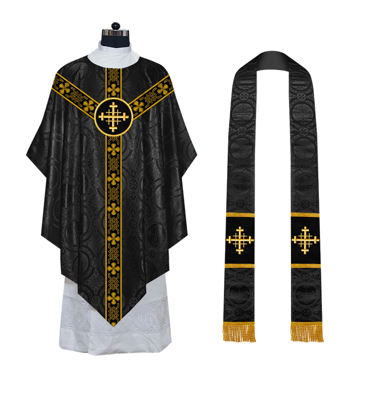 Liturgical Pugin Chasuble with Woven Designer Braided Orphrey