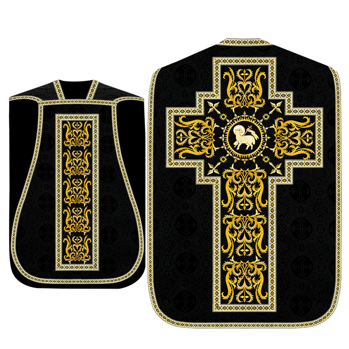 Liturgical Roman Chasuble Vestment With Spiritual Motifs and Trims