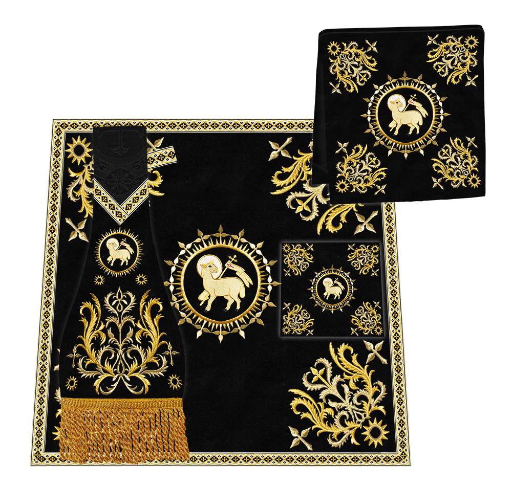 Liturgical Roman Chasuble Vestment With Spiritual Motifs and Trims