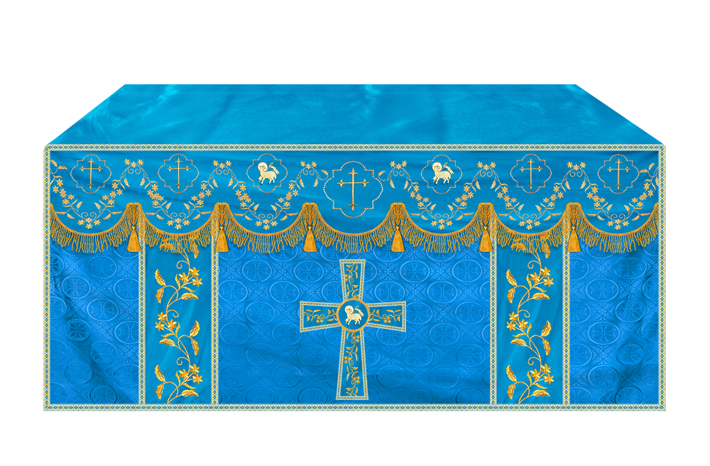 Elegant Embroidered Altar Cloth with Decorative Trim