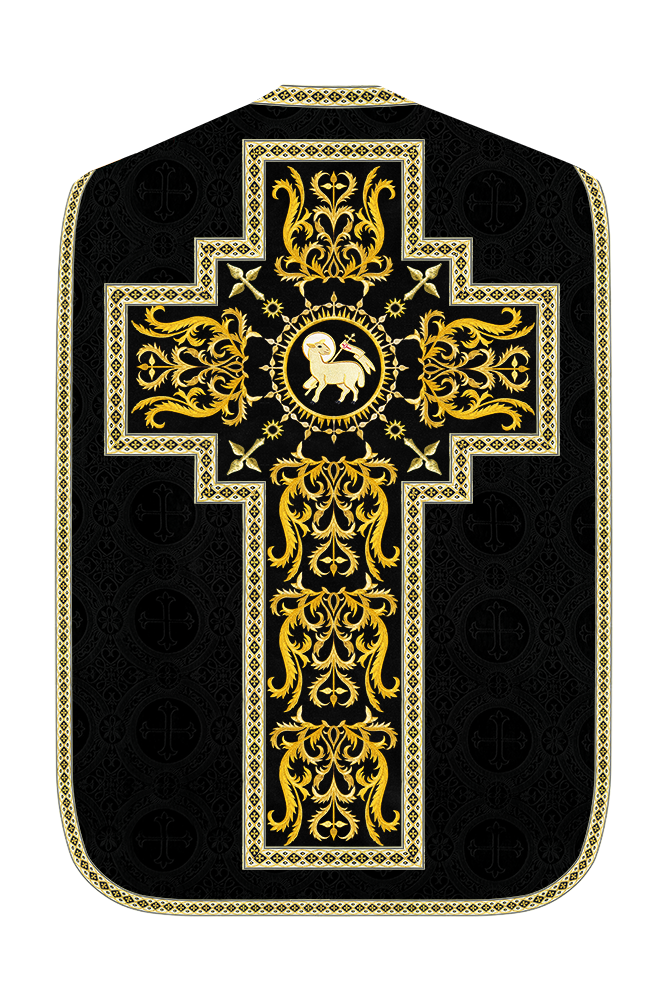 Liturgical Roman Chasuble Vestment With Spiritual Motifs and Trims