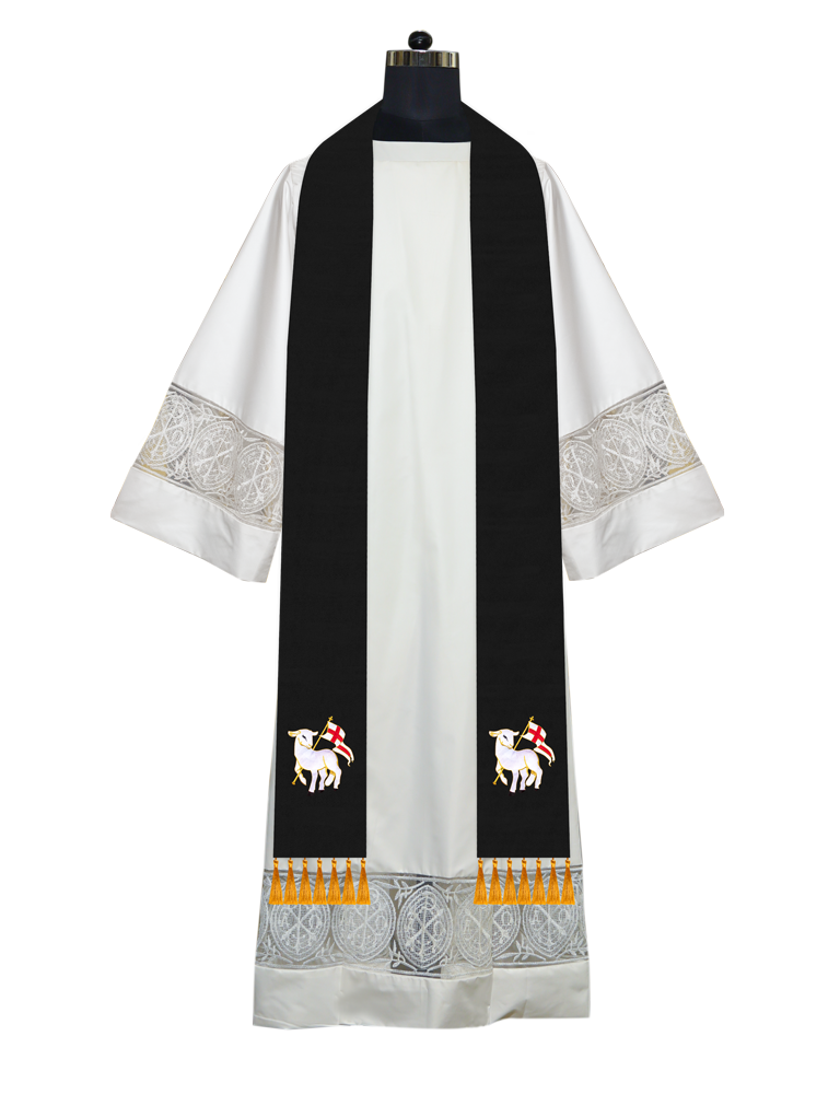 Liturgical Stole with Embroidered Motif - Black