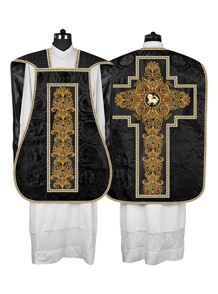 Roman Chasuble Vestment enriched With Coloured Braids and Trims