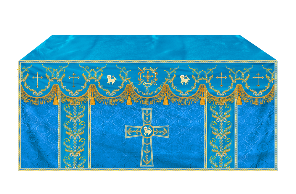 Altar Table Cloth with Fine Embroidered Trims & Spiritual Motifs