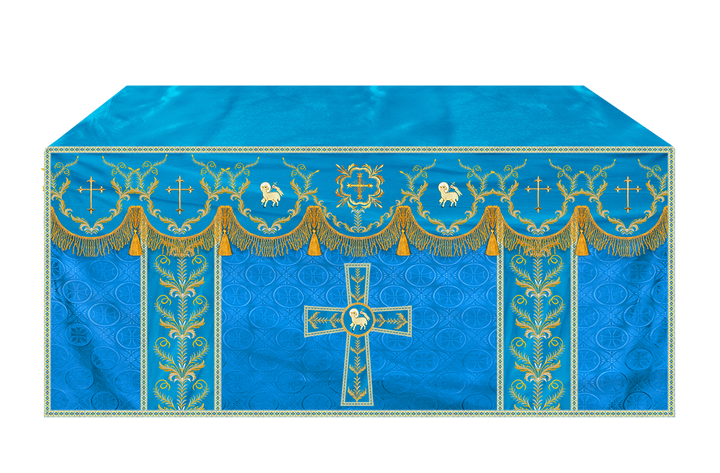 Altar Table Cloth with Fine Embroidered Trims & Spiritual Motifs