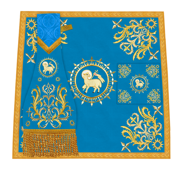 Traditional Altar Table Cloth with Ornate Motif and Embroidered Trims