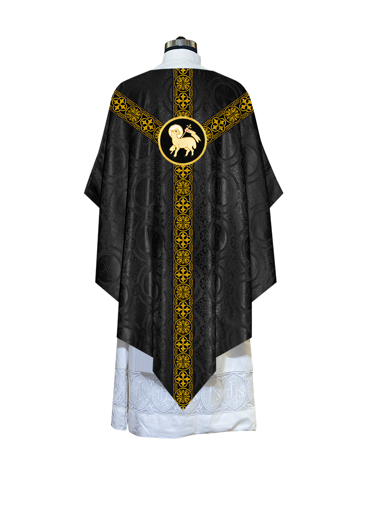 Liturgical Pugin Chasuble with Woven Designer Braided Orphrey