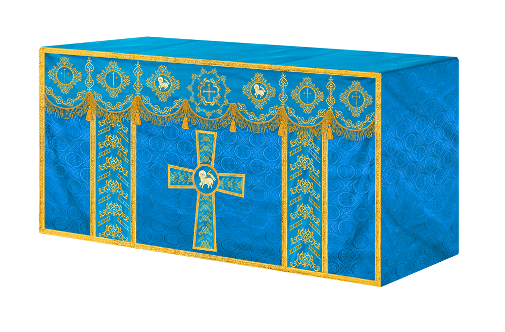 Embroidered Altar Cloth with Spiritual Motif and Braided Trims