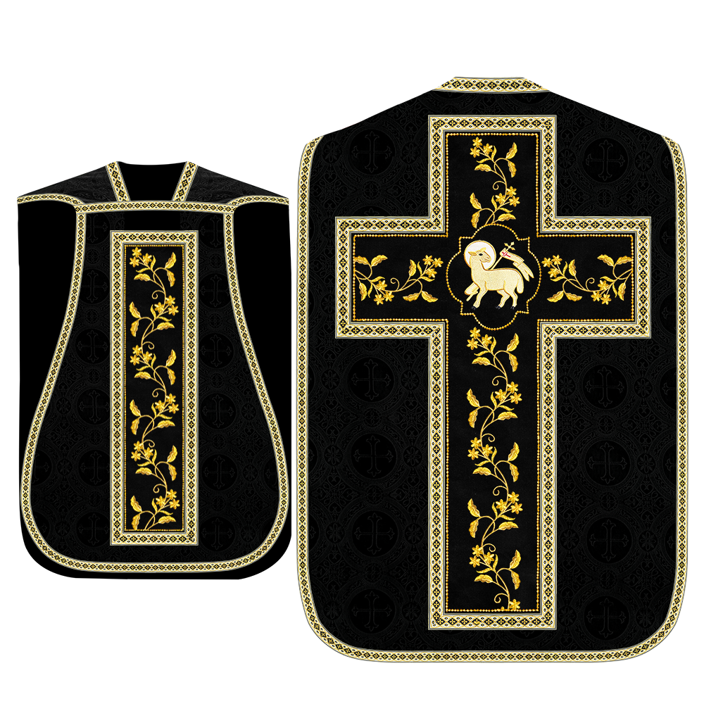 Roman Chasuble Vestment With Floral Design and Trims