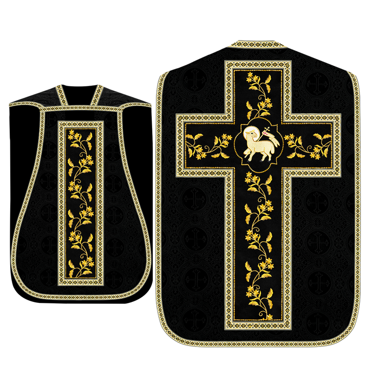 Roman Chasuble Vestment With Floral Design and Trims