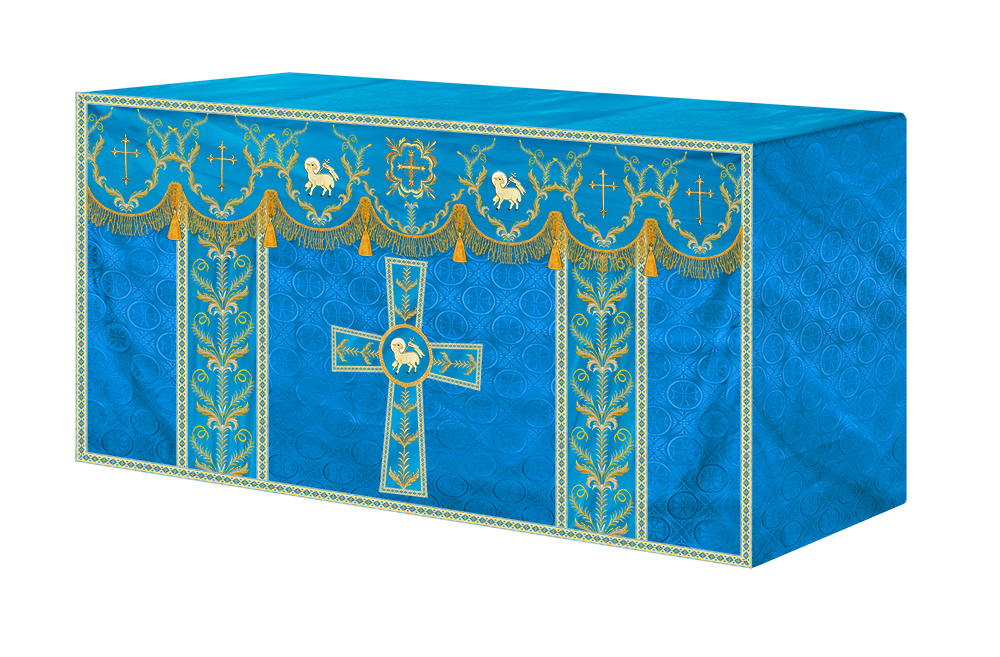 Altar Table Cloth with Fine Embroidered Trims & Spiritual Motifs