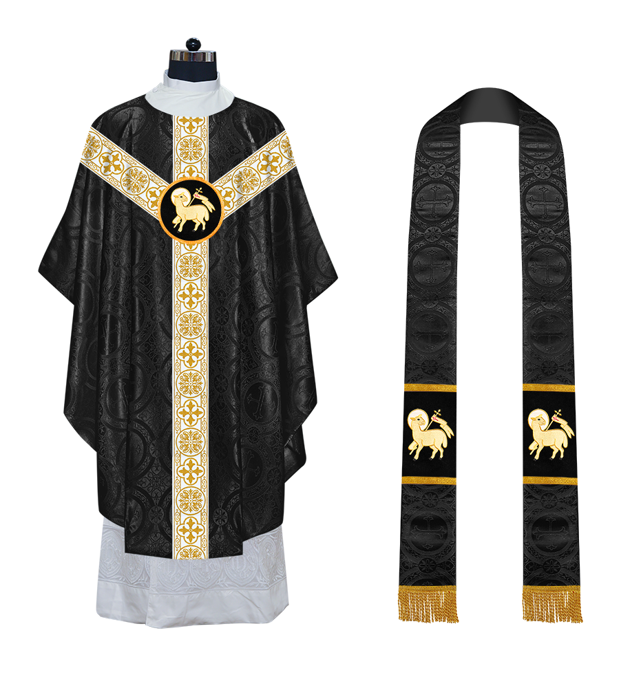 Gothic Chasuble Vestment with Motif and White Orphrey