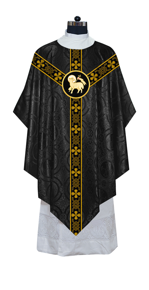 Liturgical Pugin Chasuble with Woven Designer Braided Orphrey