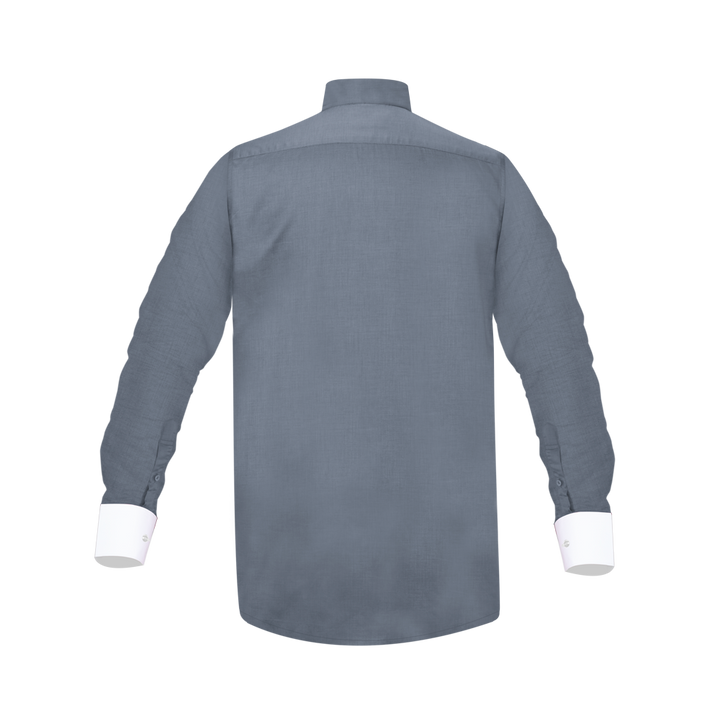 Grey Long-Sleeve Tab Collar Clergy Shirt- Hidden button placket