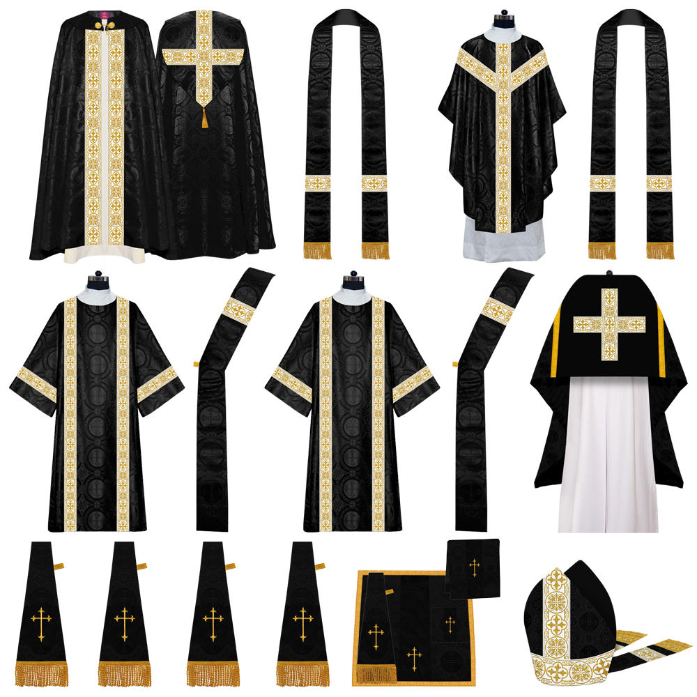 Gothic Highline Mass Set Vestments with Ornamental Braided Orphrey