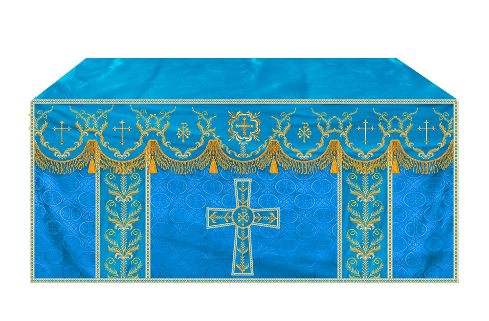 Altar Table Cloth with Fine Embroidered Trims & Spiritual Motifs