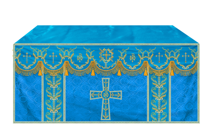 Altar Table Cloth with Fine Embroidered Trims & Spiritual Motifs