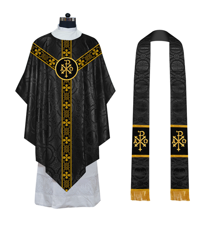 Liturgical Pugin Chasuble with Woven Designer Braided Orphrey