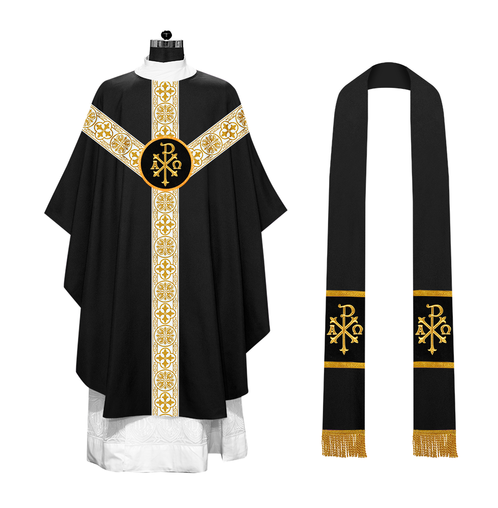 Gothic Chasuble Vestment with Motif and White Orphrey