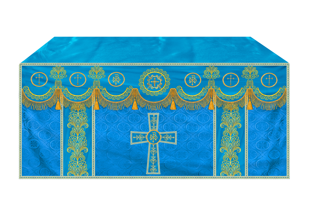 Ornate Altar Cloth with Gold Embroidery & Gothic Cross Design