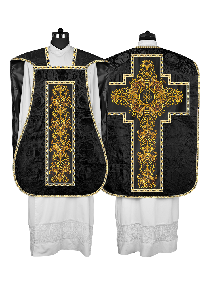 Roman Chasuble Vestment enriched With Coloured Braids and Trims