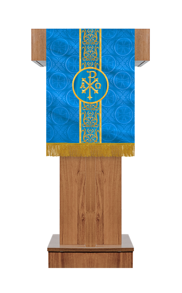 Traditional Altar Table Cloth with Ornate Motif and Embroidered Trims