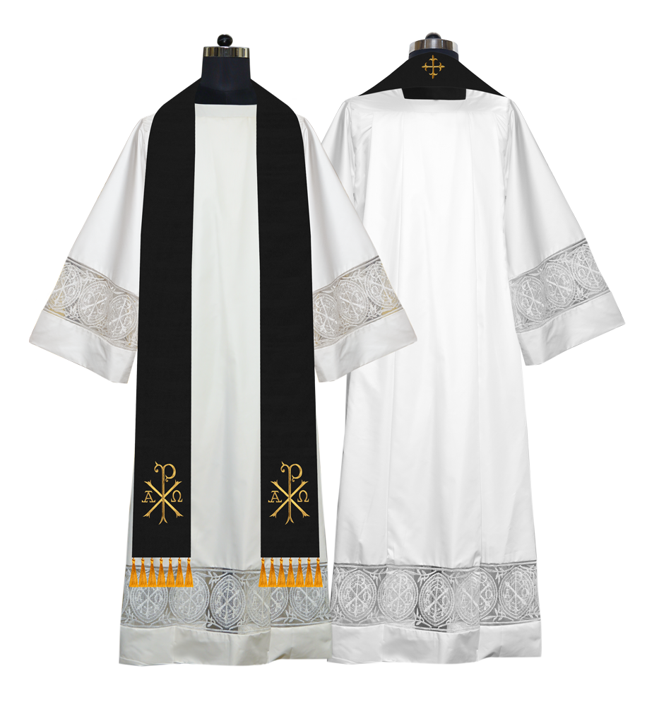 Liturgical Stole with Embroidered Motif - Black