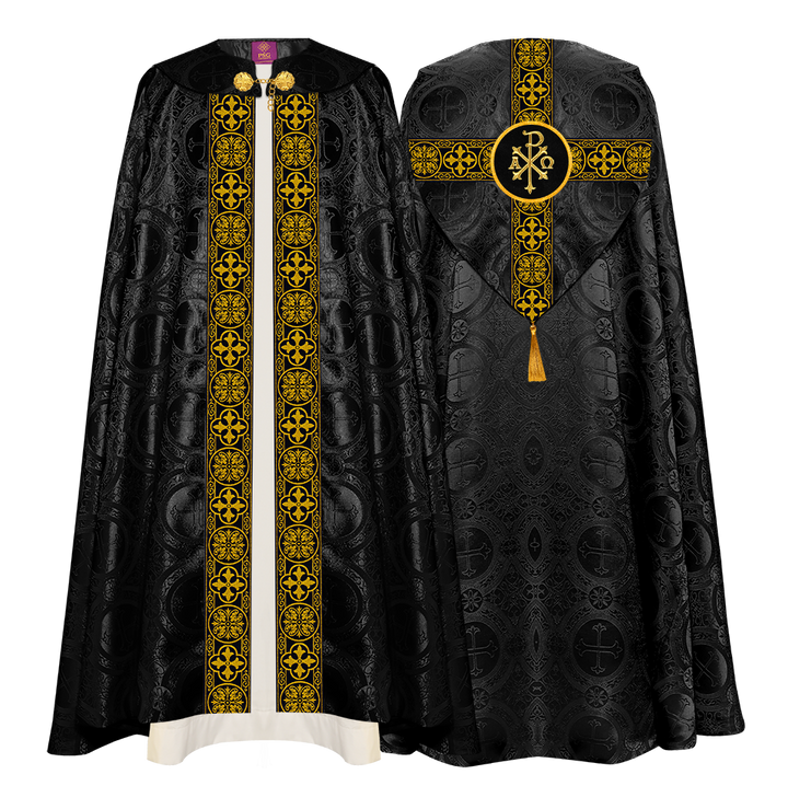 Gothic Cope Vestment with Cross type Braided Trims and motif