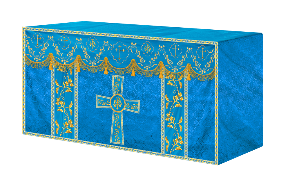 Elegant Embroidered Altar Cloth with Decorative Trim