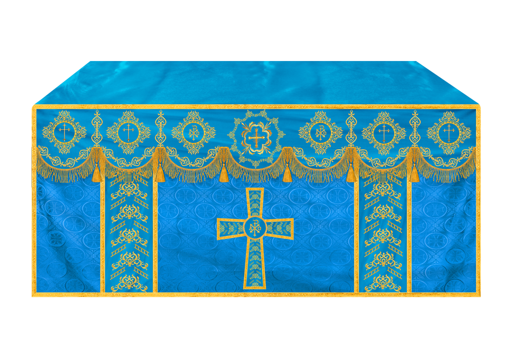 Embroidered Altar Cloth with Spiritual Motif and Braided Trims