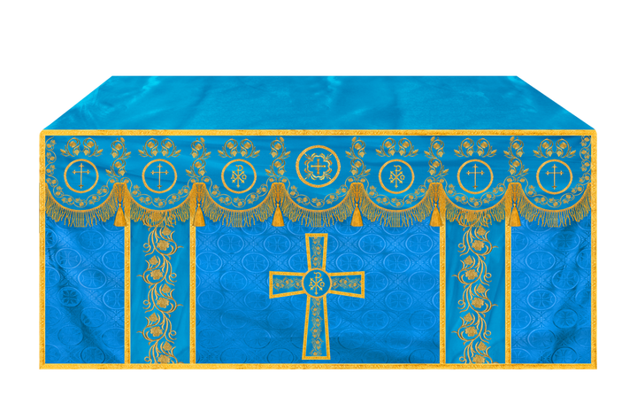 Embroidered Catholic Altar Cloth with Golden Braids