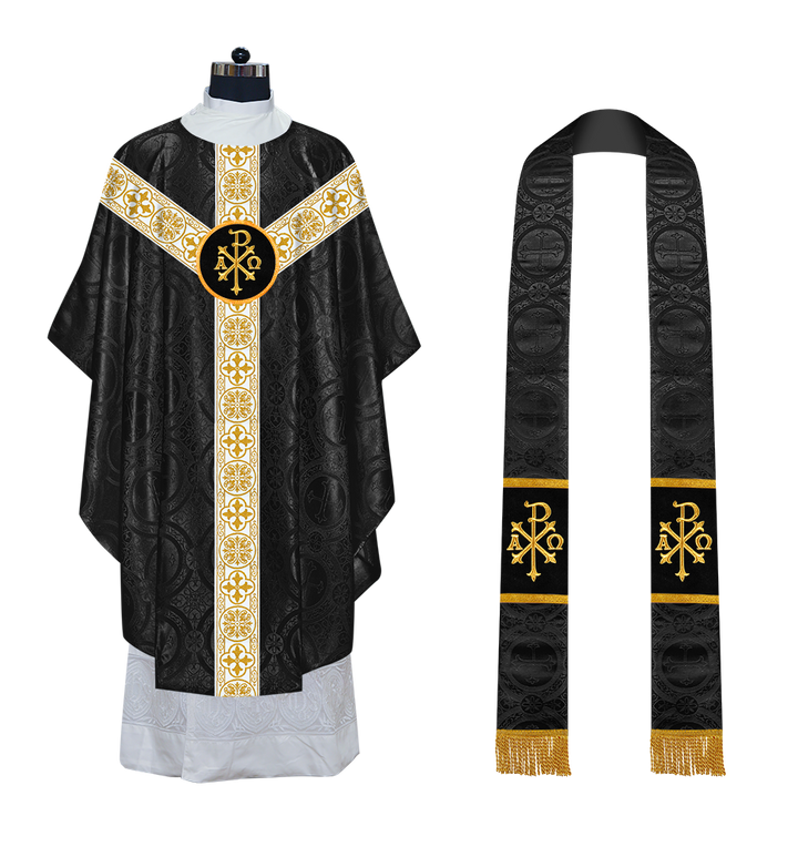 Gothic Chasuble Vestment with Motif and White Orphrey