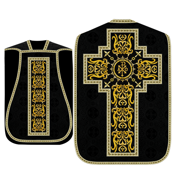 Liturgical Roman Chasuble Vestment With Spiritual Motifs and Trims