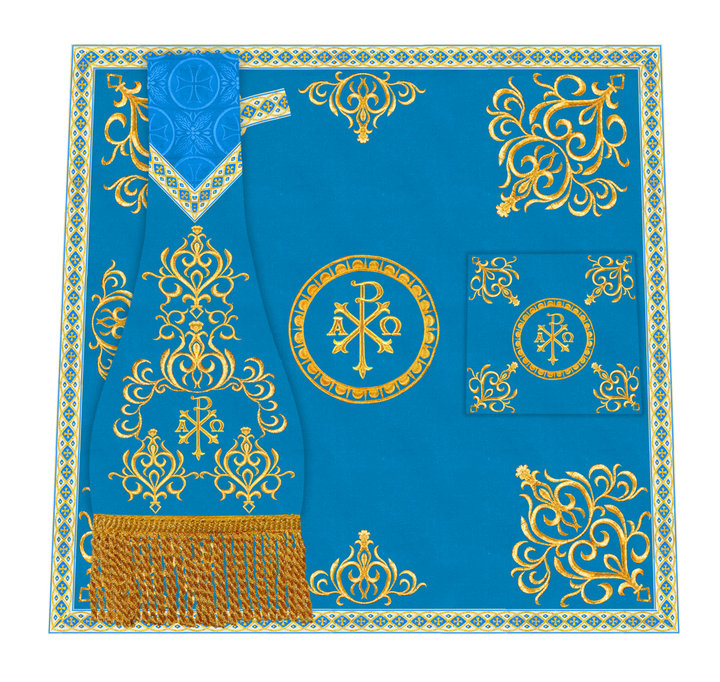 Embroidered Altar Cloth with Spiritual Motif and Braided Trims