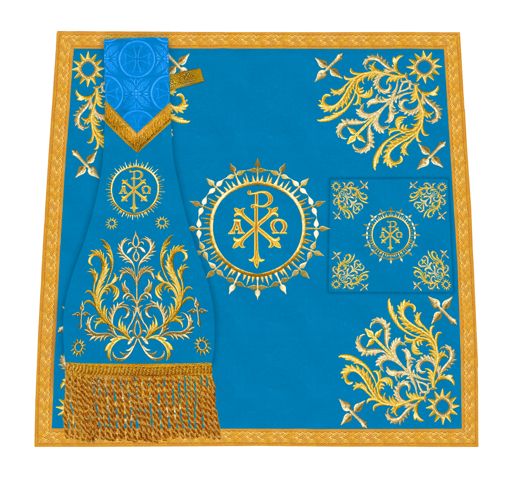 Traditional Altar Table Cloth with Ornate Motif and Embroidered Trims