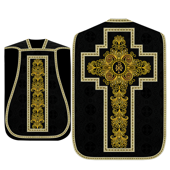 Roman Chasuble Vestment enriched With Coloured Braids and Trims