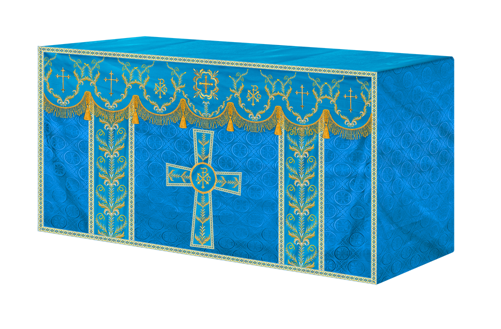 Altar Table Cloth with Fine Embroidered Trims & Spiritual Motifs