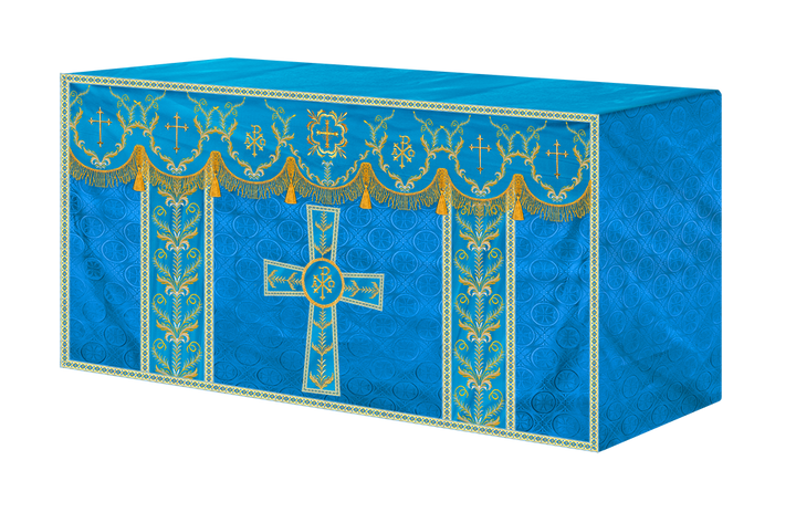 Altar Table Cloth with Fine Embroidered Trims & Spiritual Motifs