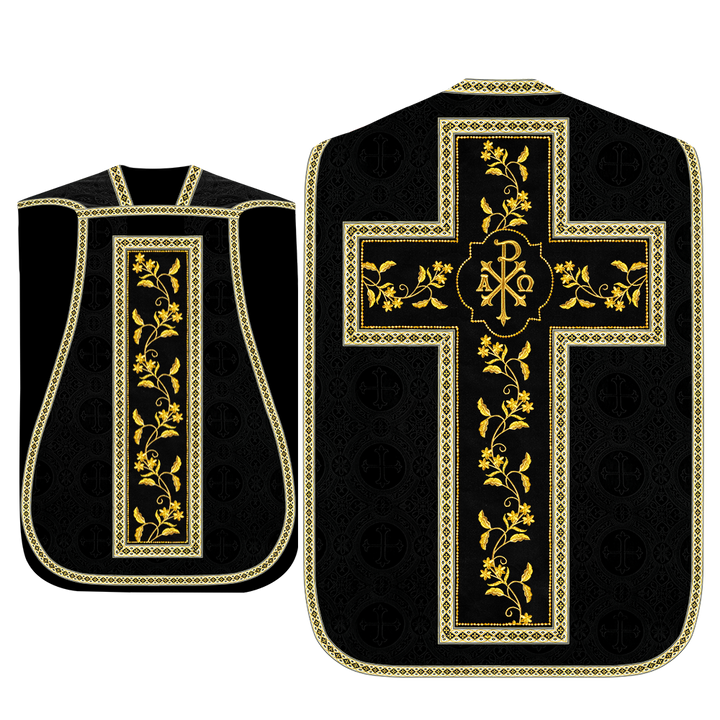 Roman Chasuble Vestment With Floral Design and Trims