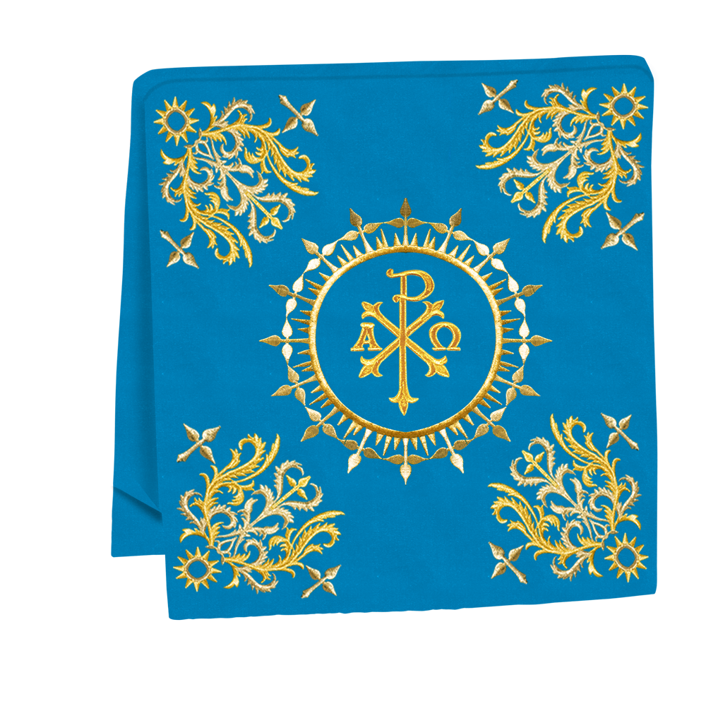 Traditional Altar Table Cloth with Ornate Motif and Embroidered Trims