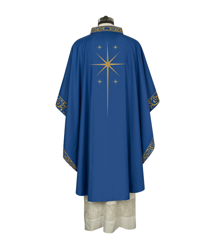 Ornate Advent Chasuble with Golden Star Embroidery