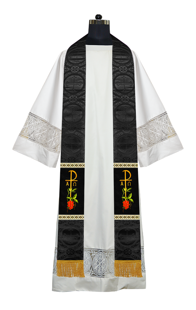 Embroidered Chi Rho with Grapes Clergy Stole