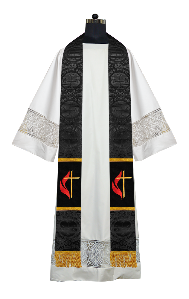 Cross and Flame Embroidered Priest Stole