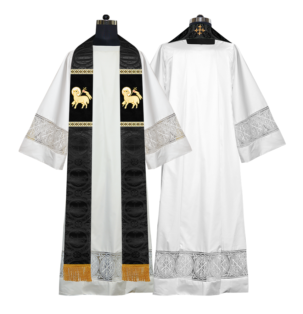 Liturgical Stole with Embroidered Motif and Trims