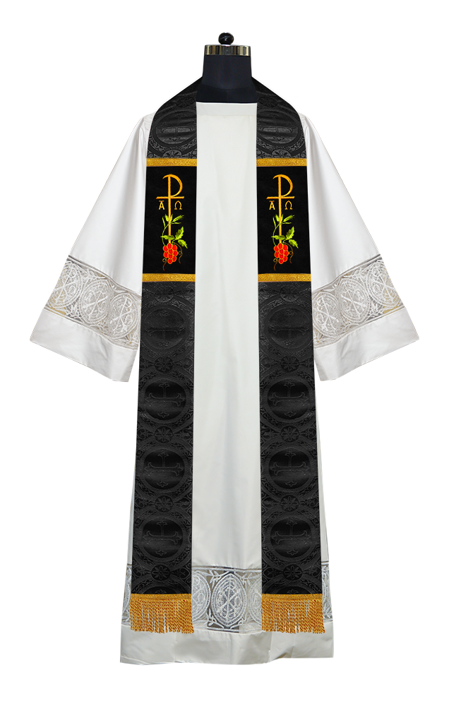 Chi Rho with Grapes Embroidered Clergy Stole