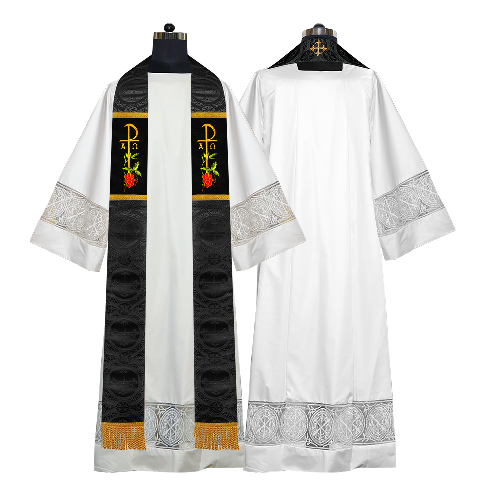 Chi Rho with Grapes Embroidered Clergy Stole