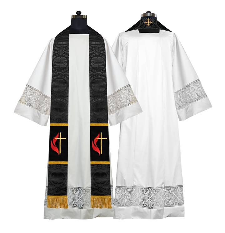 Cross and Flame Embroidered Priest Stole