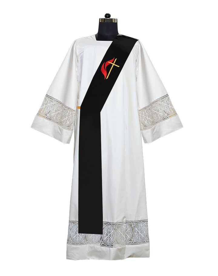 Cross and Flame Embroidered Deacon Stole