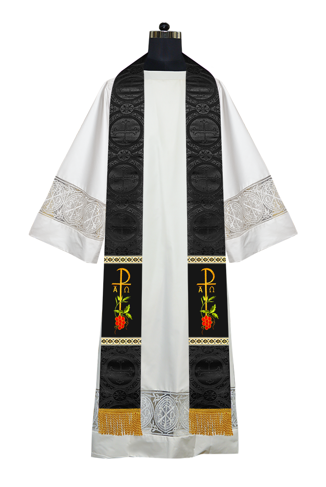 Embroidered Chi Rho with Grapes Clergy Stole